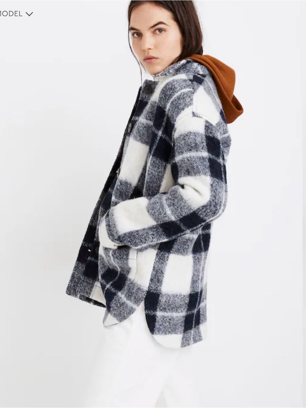 Madewell Women’s Blue White Plaid Lined Button Front Collared Shirt Jacket L - Picture 8 of 8